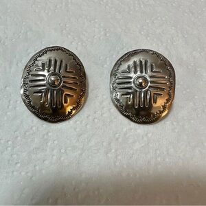 Vintage Native Sterling Silver Zia Sun Symbol Concho Earrings Unsigned